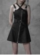 Steam Punk Female Black High Waist Metal Zipper Strap Dress