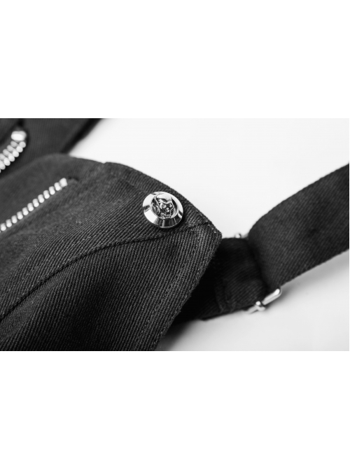 Steam Punk Female Black High Waist Metal Zipper Strap Dress