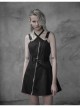Steam Punk Female Black High Waist Metal Zipper Strap Dress