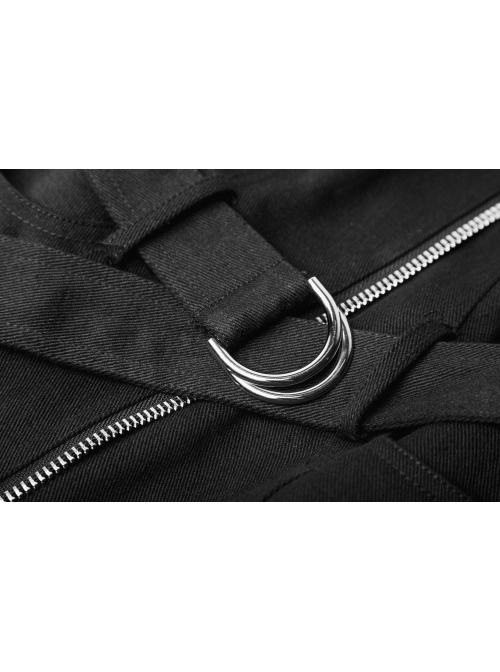 Steam Punk Female Black High Waist Metal Zipper Strap Dress