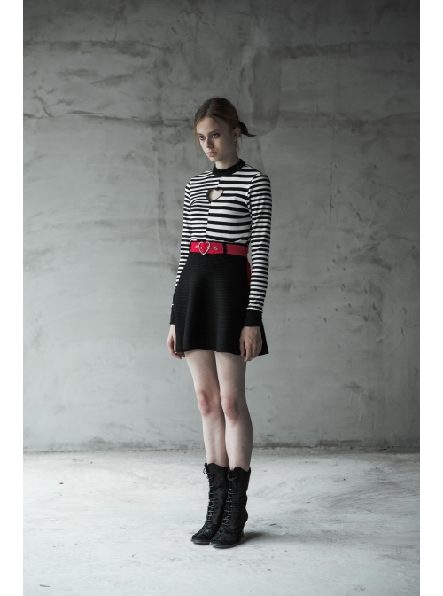 Steam Punk Female Elastic Woolen Red Belt High Waist Skirt