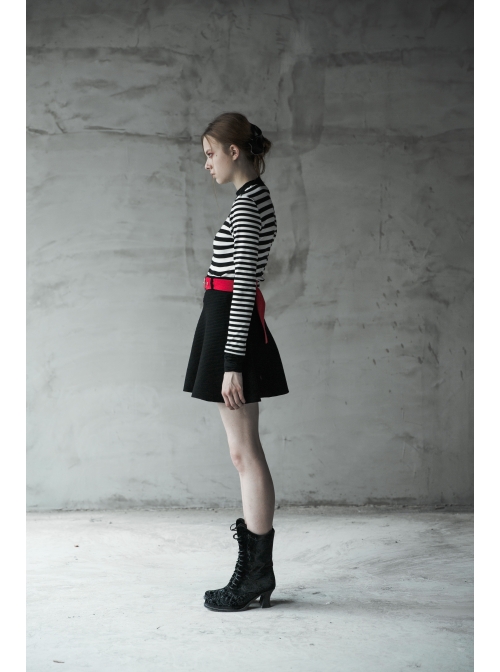 Steam Punk Female Elastic Woolen Red Belt High Waist Skirt