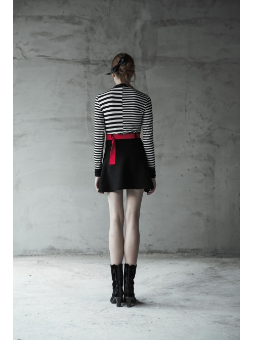 Steam Punk Female Elastic Woolen Red Belt High Waist Skirt