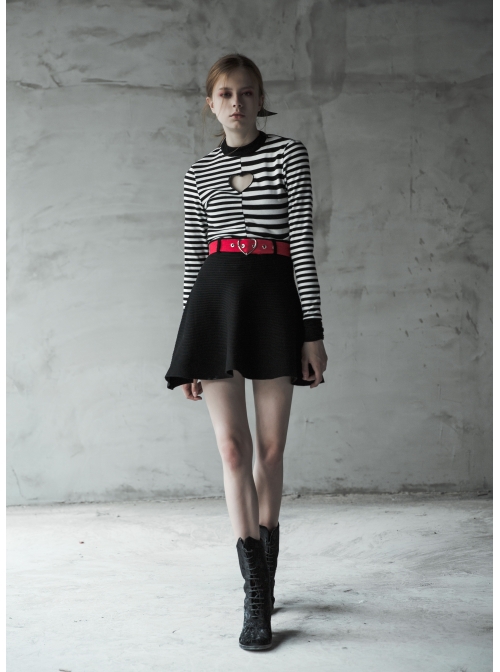 Steam Punk Female Elastic Woolen Red Belt High Waist Skirt
