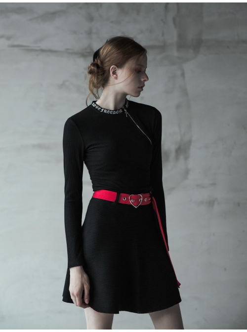 Steam Punk Female Elastic Woolen Red Belt High Waist Skirt