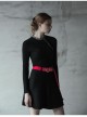 Steam Punk Female Elastic Woolen Red Belt High Waist Skirt
