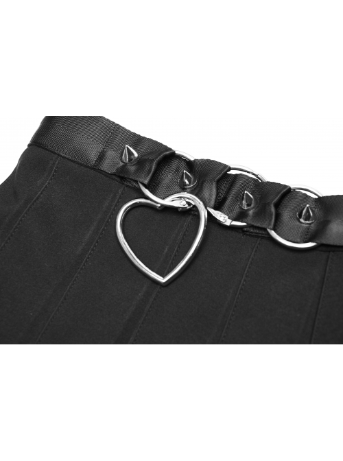 Steam Punk Female Casual Black Metal Buckle Pleated Skirt