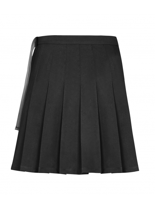 Steam Punk Female Casual Black Metal Buckle Pleated Skirt