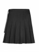 Steam Punk Female Casual Black Metal Buckle Pleated Skirt