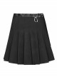 Steam Punk Female Casual Black Metal Buckle Pleated Skirt