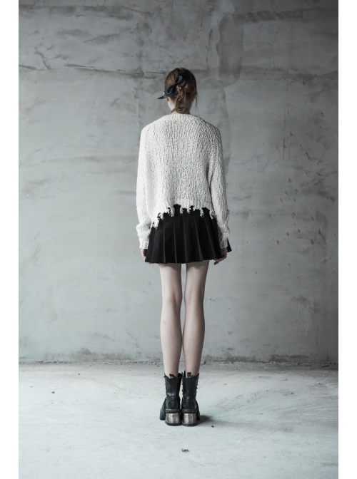 Steam Punk Female Casual Black Metal Buckle Pleated Skirt