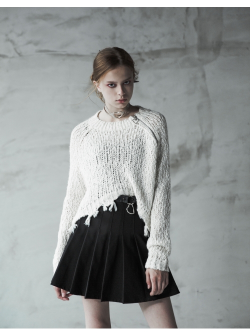 Steam Punk Female Casual Black Metal Buckle Pleated Skirt