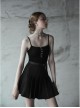 Steam Punk Female Casual Black Metal Buckle Pleated Skirt