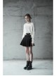 Steam Punk Female Casual Black Metal Buckle Pleated Skirt