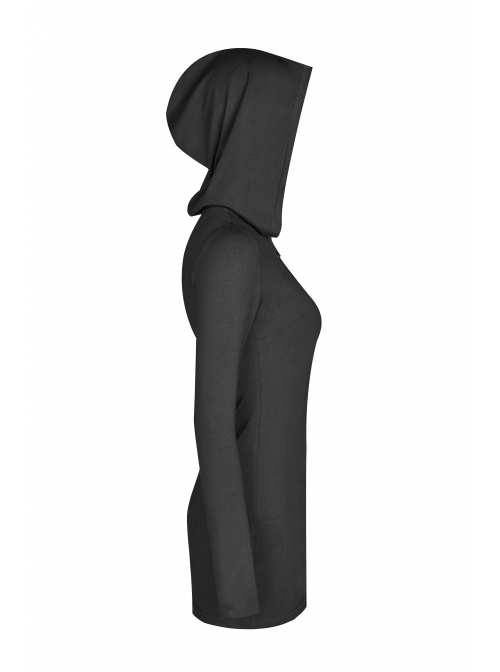 Gothic Female Black Elastic Heart Hollow Skinny Hooded Dress