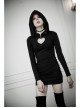 Gothic Female Black Elastic Heart Hollow Skinny Hooded Dress