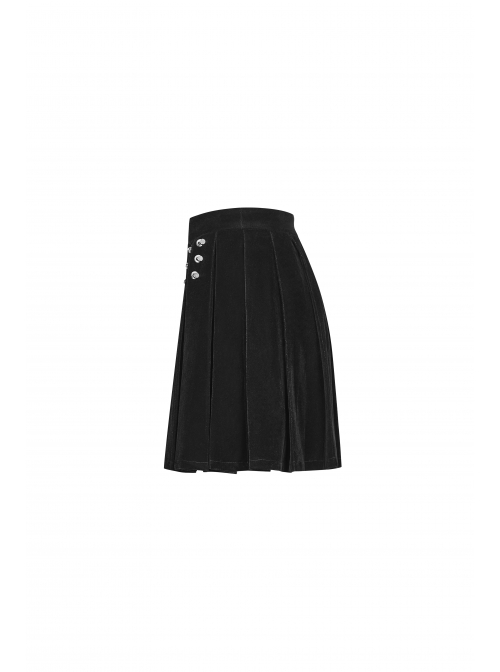 Steam Punk Female Casual Black Metal Decorated High Waist Pleated Skirt