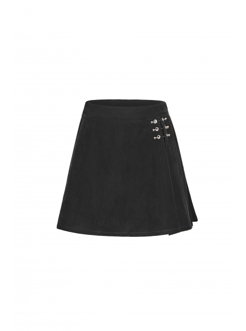 Steam Punk Female Casual Black Metal Decorated High Waist Pleated Skirt