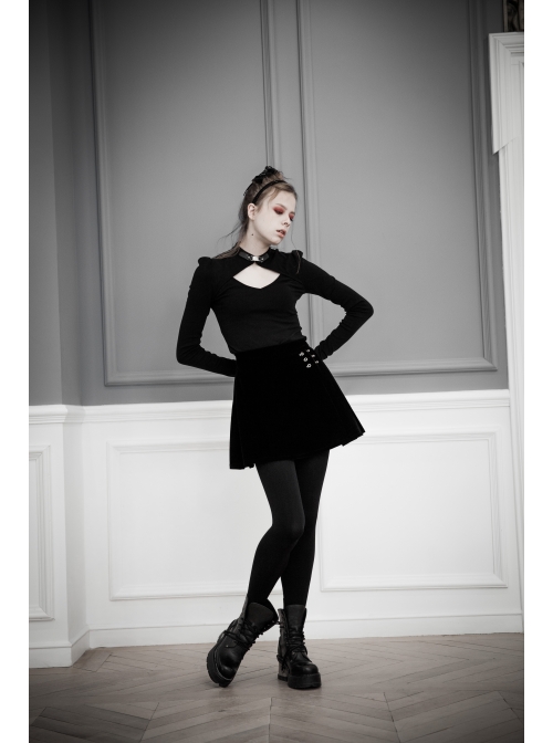 Steam Punk Female Casual Black Metal Decorated High Waist Pleated Skirt
