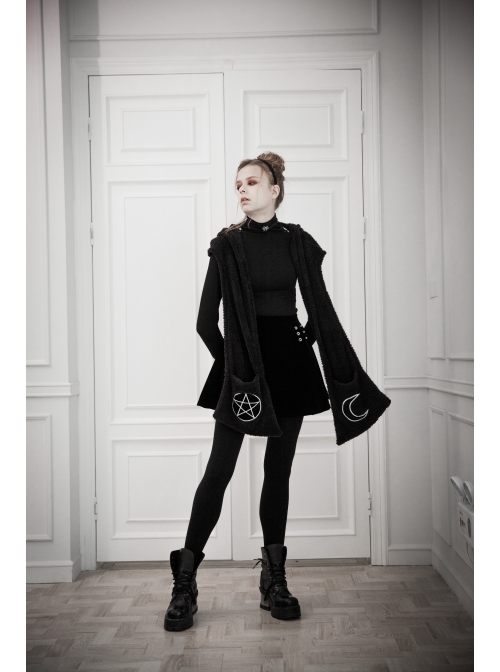 Steam Punk Female Casual Black Metal Decorated High Waist Pleated Skirt