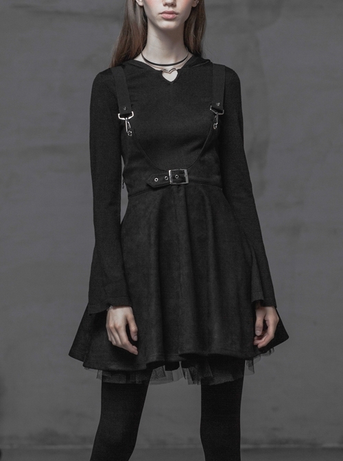 Steam Punk Female Casual Black Metal Buckle Strap Skirt