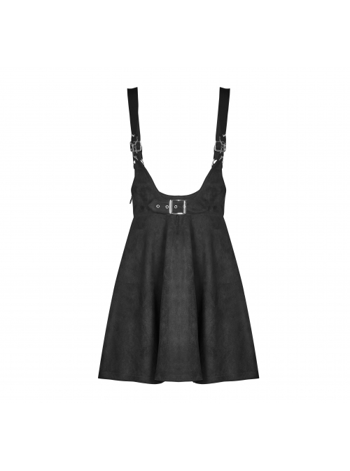 Steam Punk Female Casual Black Metal Buckle Strap Skirt