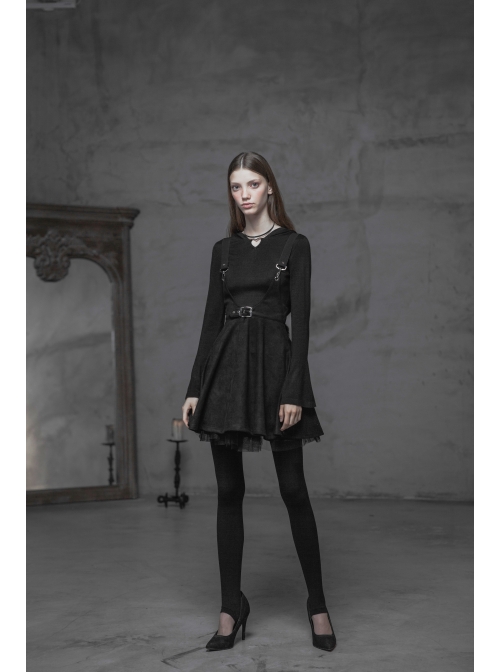 Steam Punk Female Casual Black Metal Buckle Strap Skirt