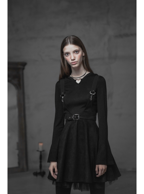 Steam Punk Female Casual Black Metal Buckle Strap Skirt