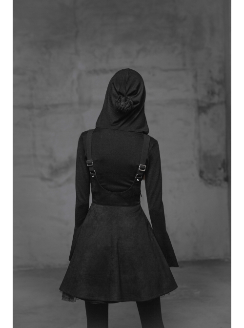 Steam Punk Female Casual Black Metal Buckle Strap Skirt