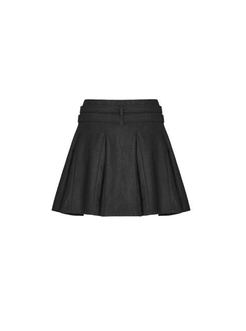 Steam Punk Female Causal Black Metal Zipper Belt Pleated Skirt