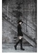 Steam Punk Female Causal Black Metal Zipper Belt Pleated Skirt