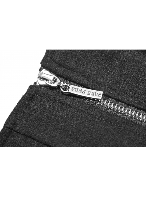 Steam Punk Female Causal Black Metal Zipper Belt Pleated Skirt
