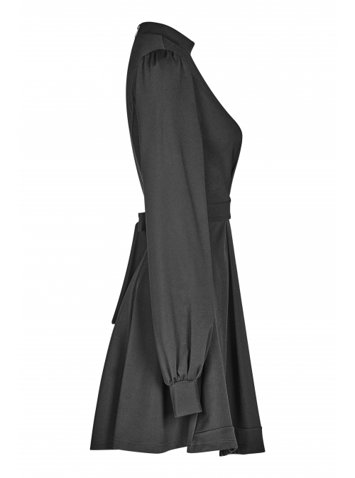 Gothic Female Dark High Waist Long Sleeve Moon Printed High Collar Dress