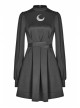 Gothic Female Dark High Waist Long Sleeve Moon Printed High Collar Dress