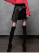 Steam Punk Female Velvet PU Leather Stitching Metal Buckle Pleated Skirt