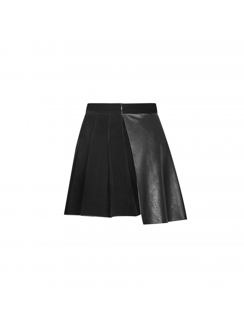 Steam Punk Female Velvet PU Leather Stitching Metal Buckle Pleated Skirt