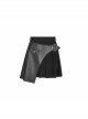Steam Punk Female Velvet PU Leather Stitching Metal Buckle Pleated Skirt