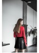 Steam Punk Female Velvet PU Leather Stitching Metal Buckle Pleated Skirt