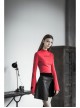 Steam Punk Female Velvet PU Leather Stitching Metal Buckle Pleated Skirt