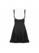 Steam Punk Female Casual Black Velvet Pleated Strap Skirt