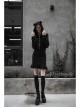 Gothic Female Black Hooded Lotus Leaf Hem Elastic Dress