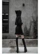 Gothic Female Black Hooded Lotus Leaf Hem Elastic Dress