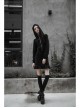 Gothic Female Black Hooded Lotus Leaf Hem Elastic Dress