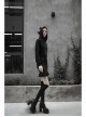 Gothic Female Black Hooded Lotus Leaf Hem Elastic Dress