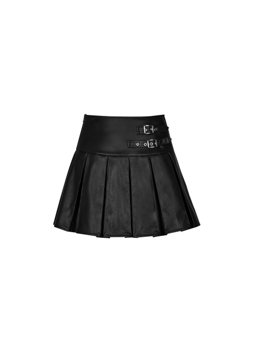 Steam Punk Female PU Leather Metal Buckle Skirt