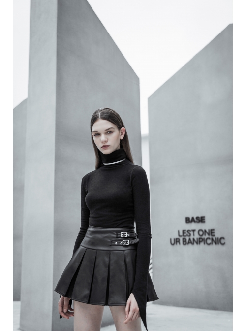 Steam Punk Female PU Leather Metal Buckle Skirt