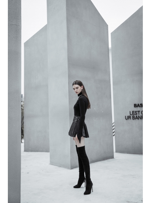 Steam Punk Female PU Leather Metal Buckle Skirt