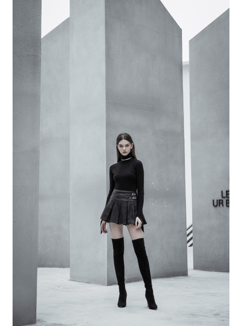 Steam Punk Female PU Leather Metal Buckle Skirt