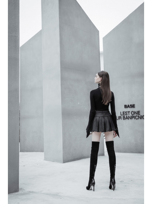 Steam Punk Female PU Leather Metal Buckle Skirt
