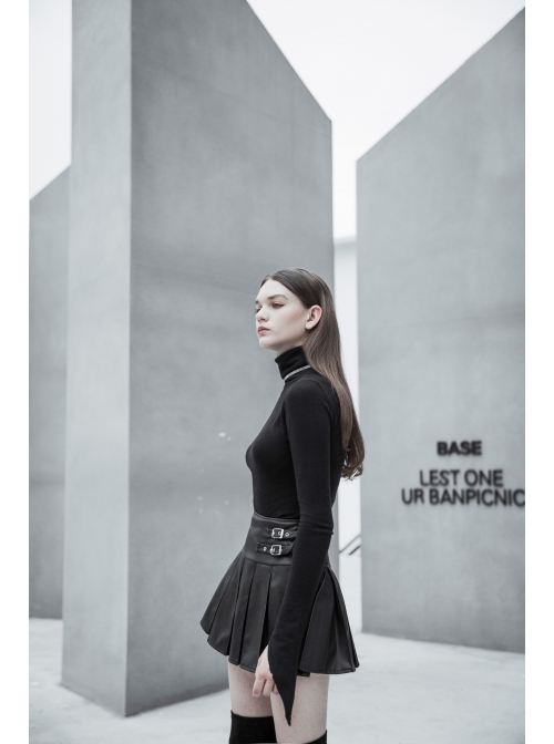 Steam Punk Female PU Leather Metal Buckle Skirt